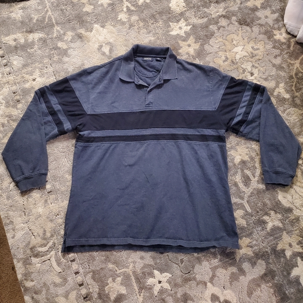 Arrow Men's Navy and Black Polo Shirt 100% Cotton XL